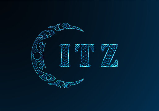 Low poly letter logo ITZ design. ITZ letter logo low poly vector design on blue color gradient background. ITZ logo low poly design
