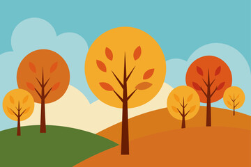 autumn hillside trees vector background