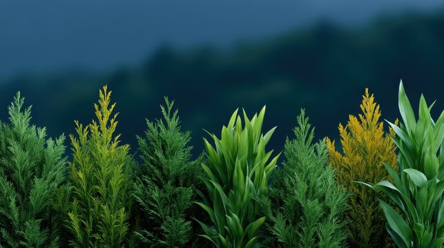 Lush Green Plants in Natural Setting Showcasing Time Sequence of Growth and Composition
