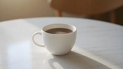 Obraz premium White Ceramic Coffee Cup on Table in Soft Natural Light