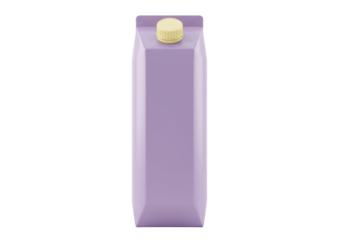 Isolated carton of lavender colored milk or juice on a bright, solid colored backdrop