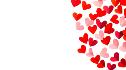 Red and pink paper hearts on a transparent background PNG