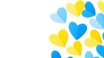 Yellow and blue paper hearts on transparent background PNG