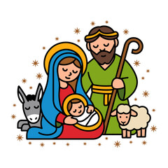 Holy Family Nativity Scene Illustration