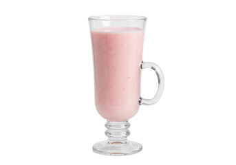 Isolated glass with pink smoothie refreshment, healthy eating drink, tasty beverage on table