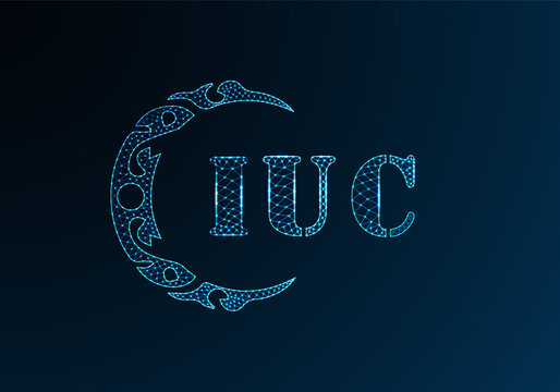 Low poly letter logo IUC design. IUC letter logo low poly vector design on blue color gradient background. IUC logo low poly design