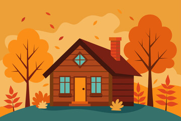 rustic cabin in fall vector background