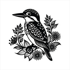 Obraz premium Kingfisher with decorative floral elements vector