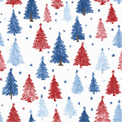 Seamless pattern of hand-painted Christmas trees, watercolor illustration style