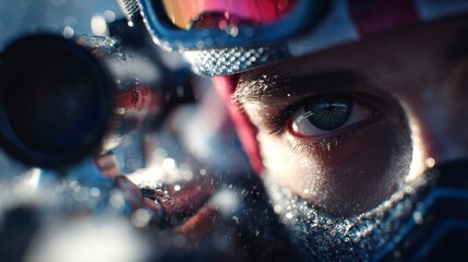 Shallow DOF Biathlon Shooting Scene in Cold Air.