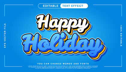 Editable Happy Holiday text effect with vibrant blue and yellow colors, perfect for festive designs, greeting cards, and promotional banners