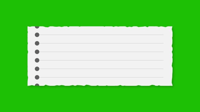rough paper piece animation with fold effect on green screen
torn notebook paper with curled or rough edges with Green screen animation of for overlays, presentations, and video editing
