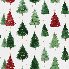 Seamless pattern of hand-painted Christmas trees, watercolor illustration style