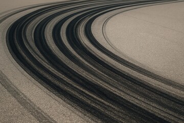 closeup of drift marks on racing track