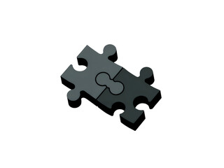 Two dark grey interlocking puzzle pieces forming a connection concept isolated on transparent background