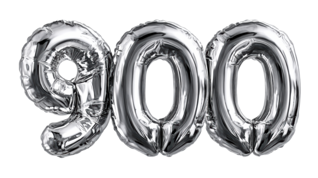 Silver Number Balloons 900 Floating Isolated White Background