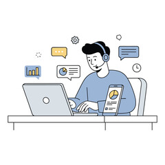 Customer Support and Online Assistance Vector Illustration