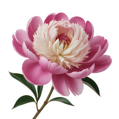 Vibrant pink peony flower with lush petals and a soft white center blooming elegantly isolated on transparent background
