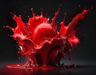 Dynamic crimson splash around a red sphere against dark backdrop