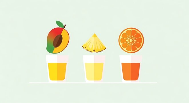 Colorful Fruit Juices - Mango, Pineapple, and Orange Refreshments.