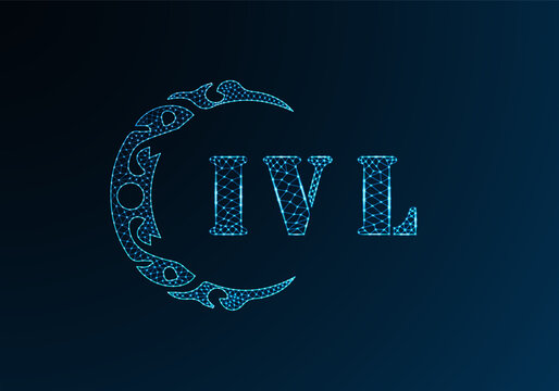 Low poly letter logo IVL design. IVL letter logo low poly vector design on blue color gradient background. IVL logo low poly design