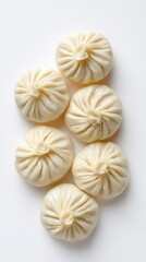 Bhutanese Momos centered on a white background, dish from Bhutan, minimalist food photo, template for social media, digital ads, web banners, mobile wallpapers, greeting cards