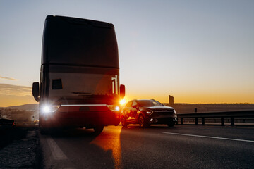 Precaution during sunset driving highlighted by intense light