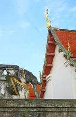 One of the elephant sculptures at the base of Wat Phra That Chang Kham Worawihan Temple's main Chedi, Nan province, northern Thailand