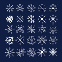 Set of 25 white snowflakes, Christmas collection - Vector illustration
