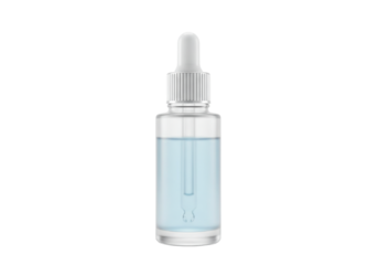 Isolated bottle of blue serum or essential oil for beauty treatment, health, skin care