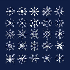 Set of 25 white snowflakes, Christmas collection - Vector illustration