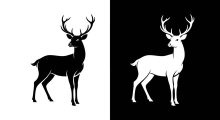 Fototapeta premium Elegant Deer Stag Silhouette Black and White Design
