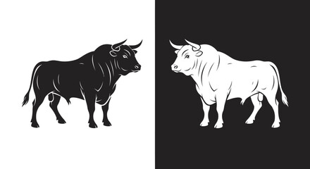 Fototapeta premium Powerful Black and White Bull Vector Illustration