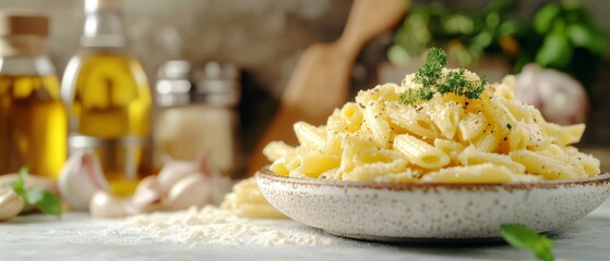 Creamy Penne Pasta with Mayonnaise and Garlic