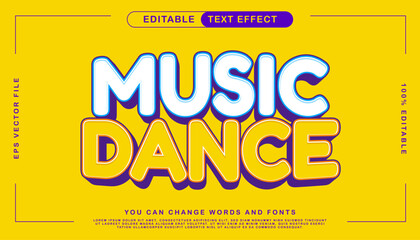 Vibrant Music Dance Editable Text Effect Vector Template, Modern 3D Typographic Style for Creative Party Flyers and Event Posters