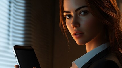 Focused businesswoman using smartphone in office