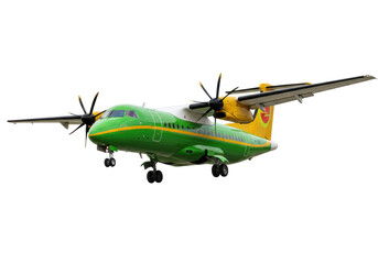 Isolated Turboprop Aircraft Ready for Flight Green and Yellow Detailed Studio Shot