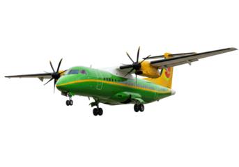 Isolated Turboprop Aircraft Ready for Flight Green and Yellow Detailed Studio Shot