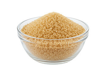 Isolated bowl of brown sugar, unrefined crystalline sweetening, for cooking or baking needs