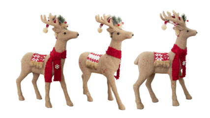 Set of festive Christmas reindeer decorations in cozy scarves
