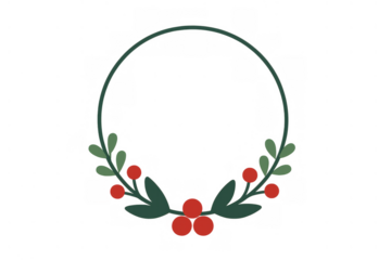 Christmas holiday wreath frame with green leaves and red berries, creating festive decorative border on transparent background