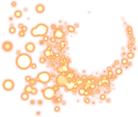 Sparkling golden light particles trail in a swirling motion isolated on transparent background