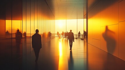 Busy hallway with people in motion