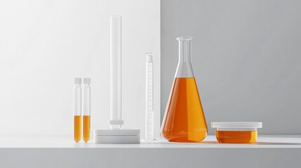 Laboratory Glassware with Petri Dishes and Flask