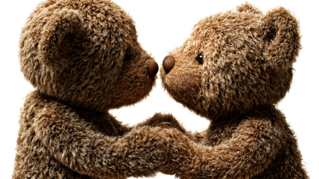 Two teddy bears sharing an intimate moment