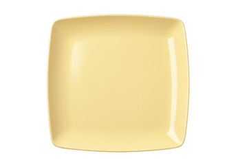 Isolated yellow square plate on table, modern tableware, stylish catering, kitchenware