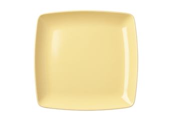 Isolated yellow square plate on table, modern tableware, stylish catering, kitchenware