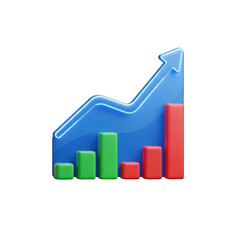 3d render of a business growth bar chart with an arrow indicating financial success