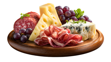 Charcuterie board with cured meats cheese and grapes