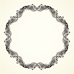 Old cute romantic book ribbon bow swirly tag swoosh element isolated on white paper card backdrop. Freehand black ink pen outline drawn curly corner sketchy in artistic rustic curlicue scrawl style